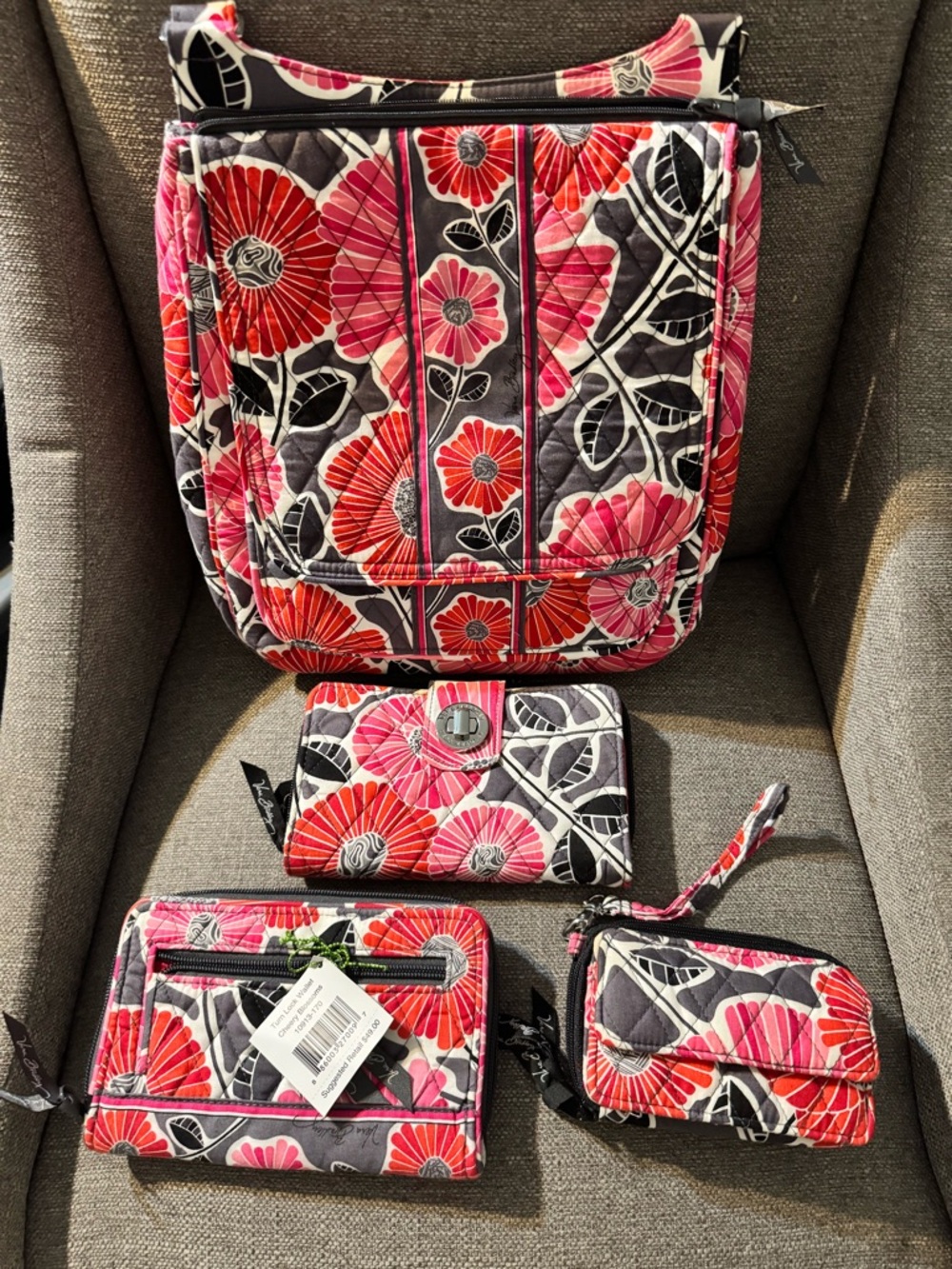 Vera Bradley Quilted Floral Crossbody with Pink & Red Flowers